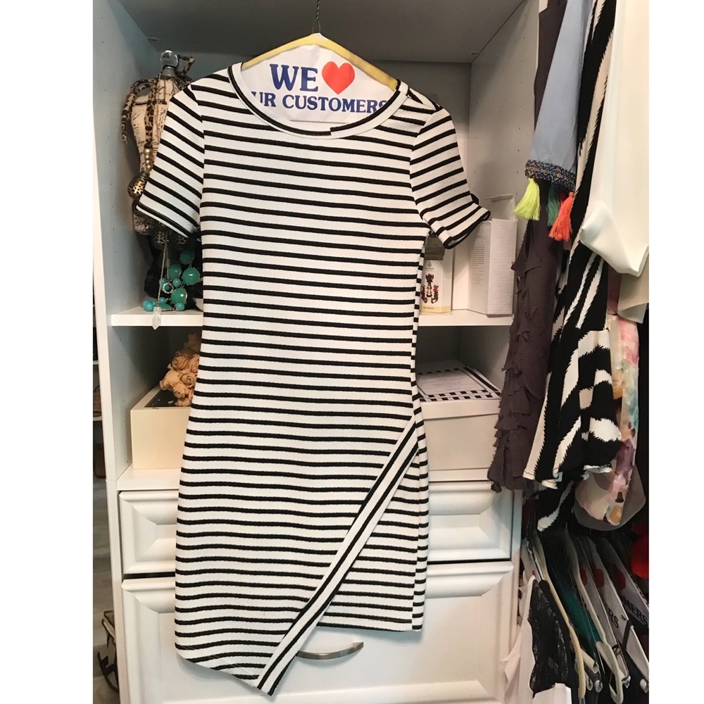 Stripped bandage High Low dress